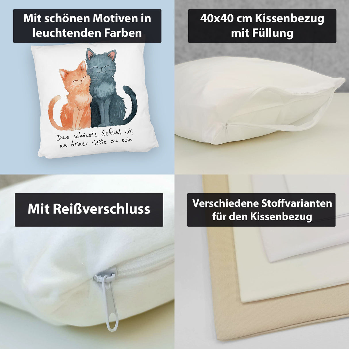 Katzenpaar Kissen mit Spruch An deiner Seite sein ist das schönste Gefühl