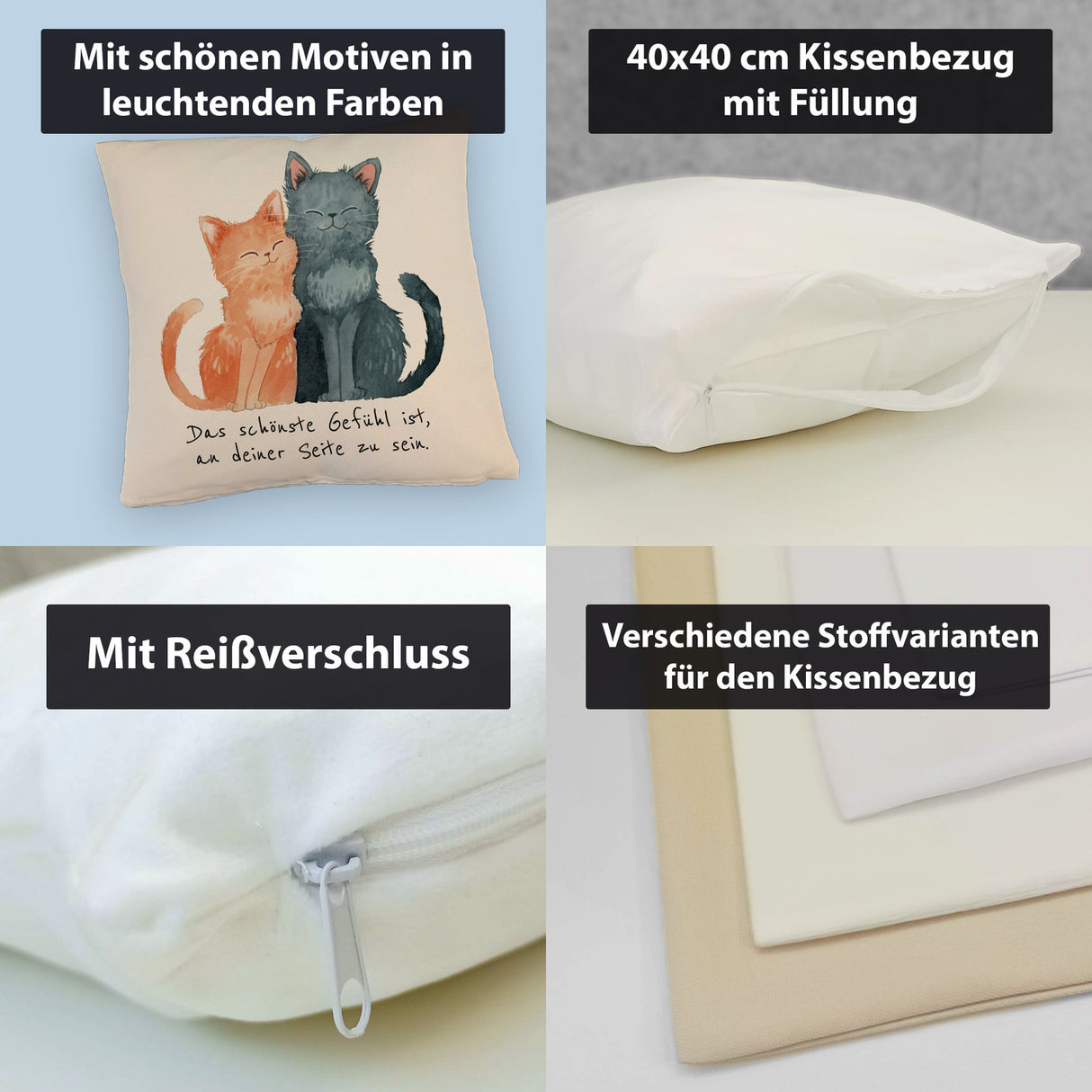 Katzenpaar Kissen mit Spruch An deiner Seite sein ist das schönste Gefühl