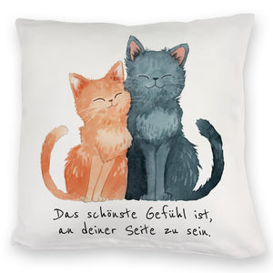 Katzenpaar Kissen mit Spruch An deiner Seite sein ist das schönste Gefühl