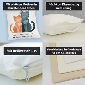 Katzenpaar Kissen mit Spruch An deiner Seite sein ist das schönste Gefühl