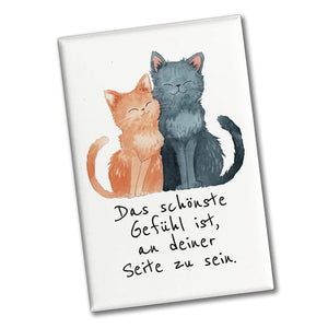 Katzenpaar Souvenir Magnet eckig mit Spruch An deiner Seite sein ist das schönste Gefühl