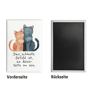 Katzenpaar Souvenir Magnet eckig mit Spruch An deiner Seite sein ist das schönste Gefühl