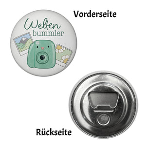 Kamera Magnet rund mit Spruch Weltenbummler