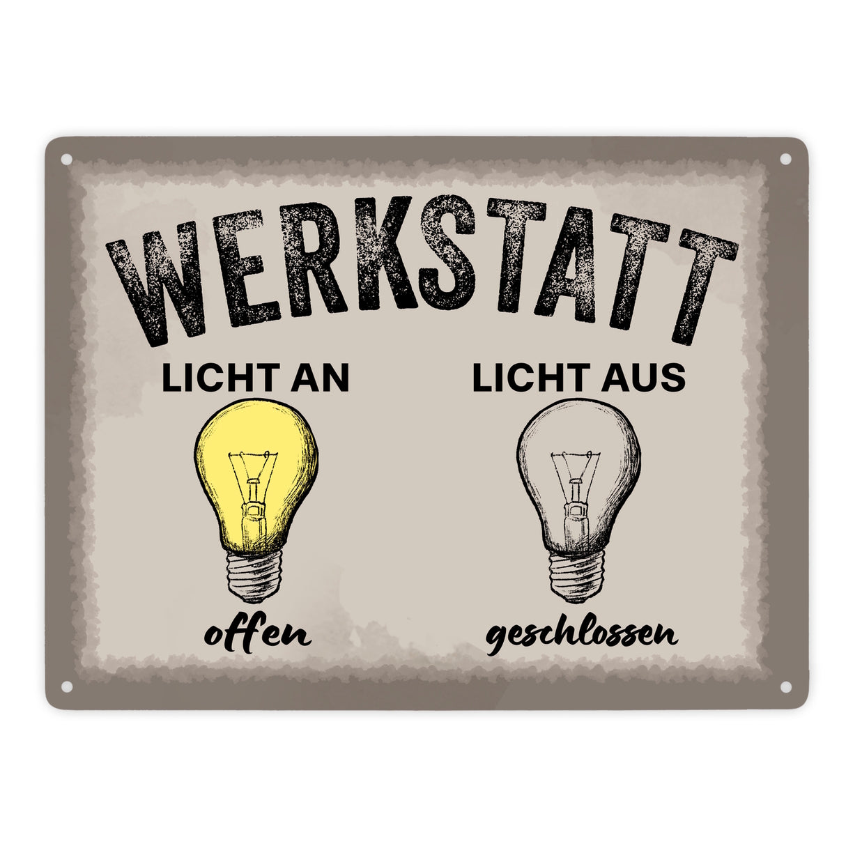 Öffnungszeiten Metallschild in 15x20 cm mit Spruch Werkstatt Licht an offen aus geschlossen