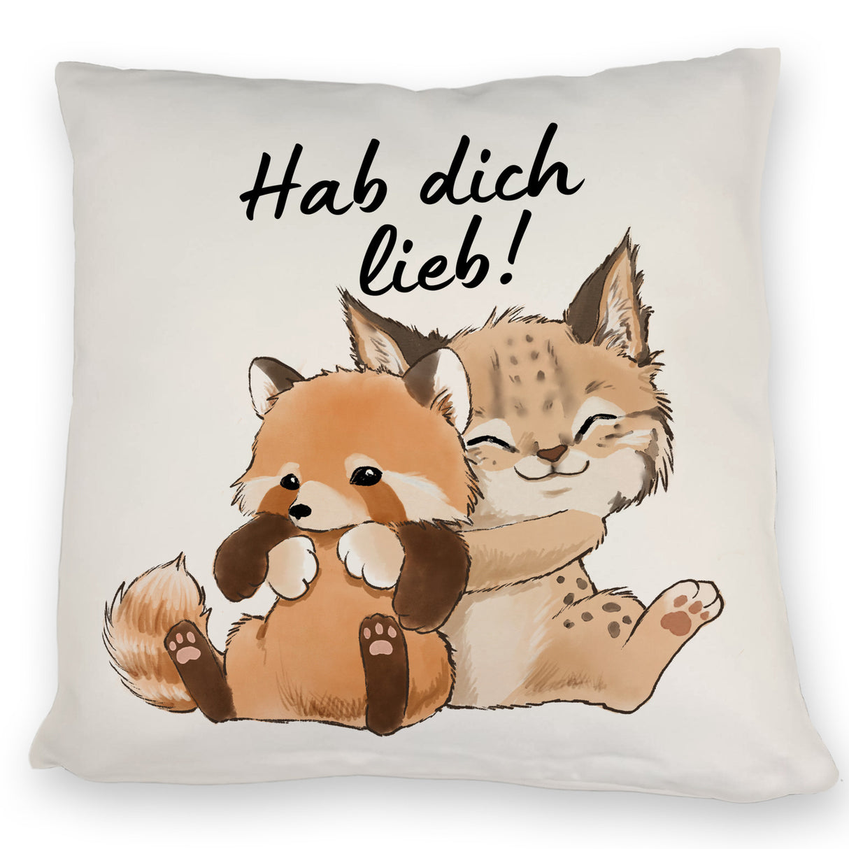 Luchs und Panda Kissen mit Spruch Hab dich lieb