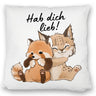 Luchs und Panda Kissen mit Spruch Hab dich lieb