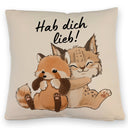 Luchs und Panda Kissen mit Spruch Hab dich lieb