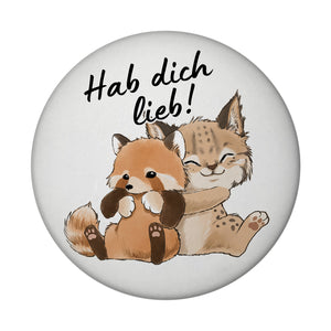 Luchs und Panda Magnet rund mit Spruch Hab dich lieb