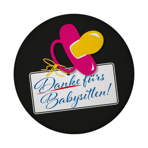 Schnuller in pink Magnet rund mit Spruch Danke fürs Babysitten