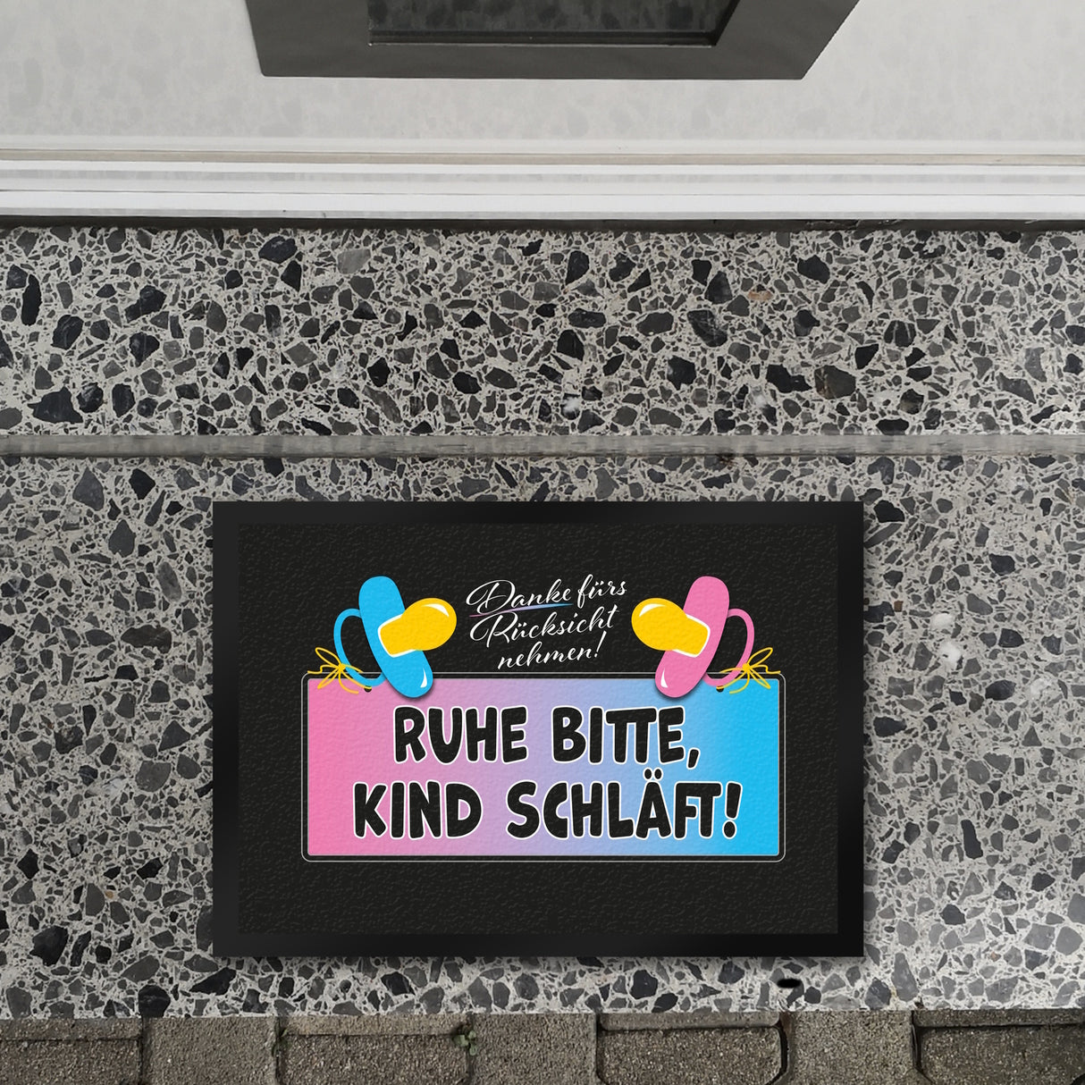 Schnuller Fußmatte in 35x50 cm mit Spruch Danke für Rücksicht, Kind schläft