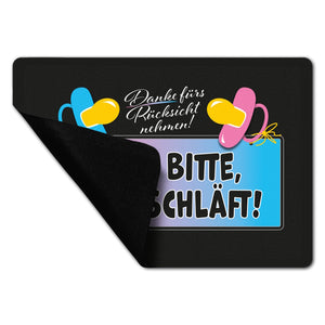 Schnuller Fußmatte in 35x50 cm ohne Rand mit Spruch Danke für Rücksicht, Kind schläft