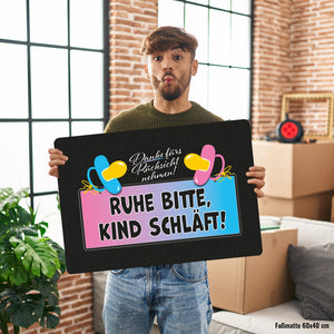 Schnuller Fußmatte in 35x50 cm ohne Rand mit Spruch Danke für Rücksicht, Kind schläft