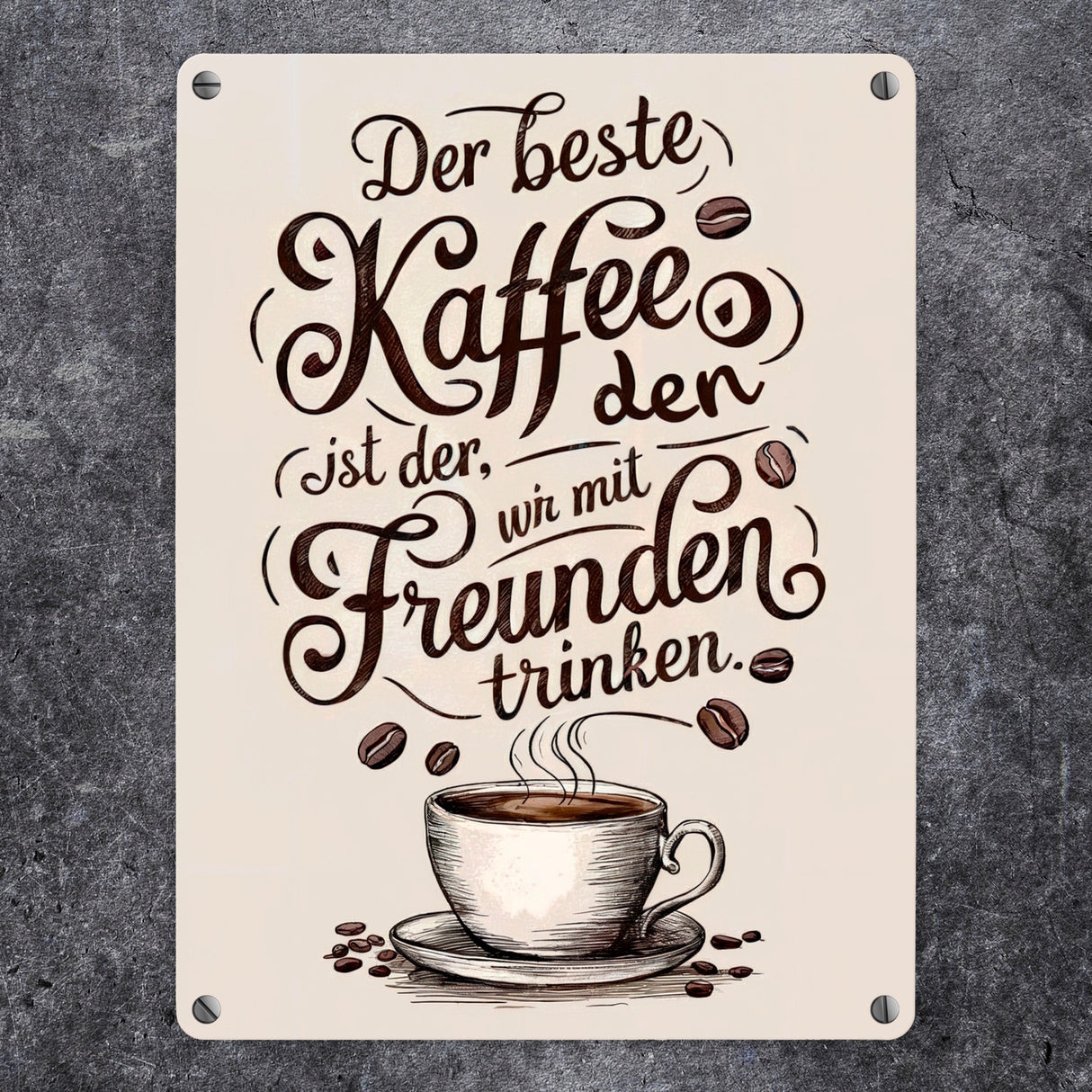 Kaffeetasse mit Zitat Metallschild in 15x20 cm - Bester Kaffee mit Freunden