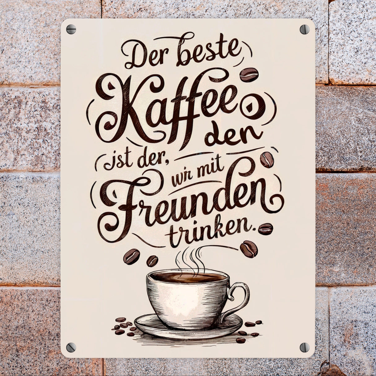 Kaffeetasse mit Zitat Metallschild in 15x20 cm - Bester Kaffee mit Freunden