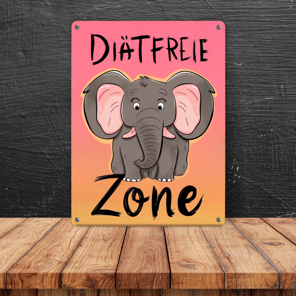 Grauer Elefant - Diätfreie Zone - Metallschild in 15x20 cm