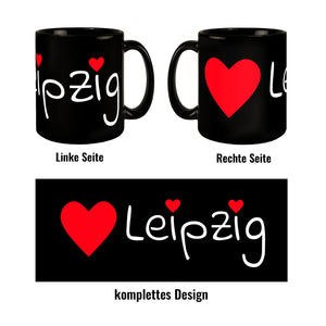 Schwarze Tasse Leipzig mit rotem Herz - Romantische KaffeeTasse