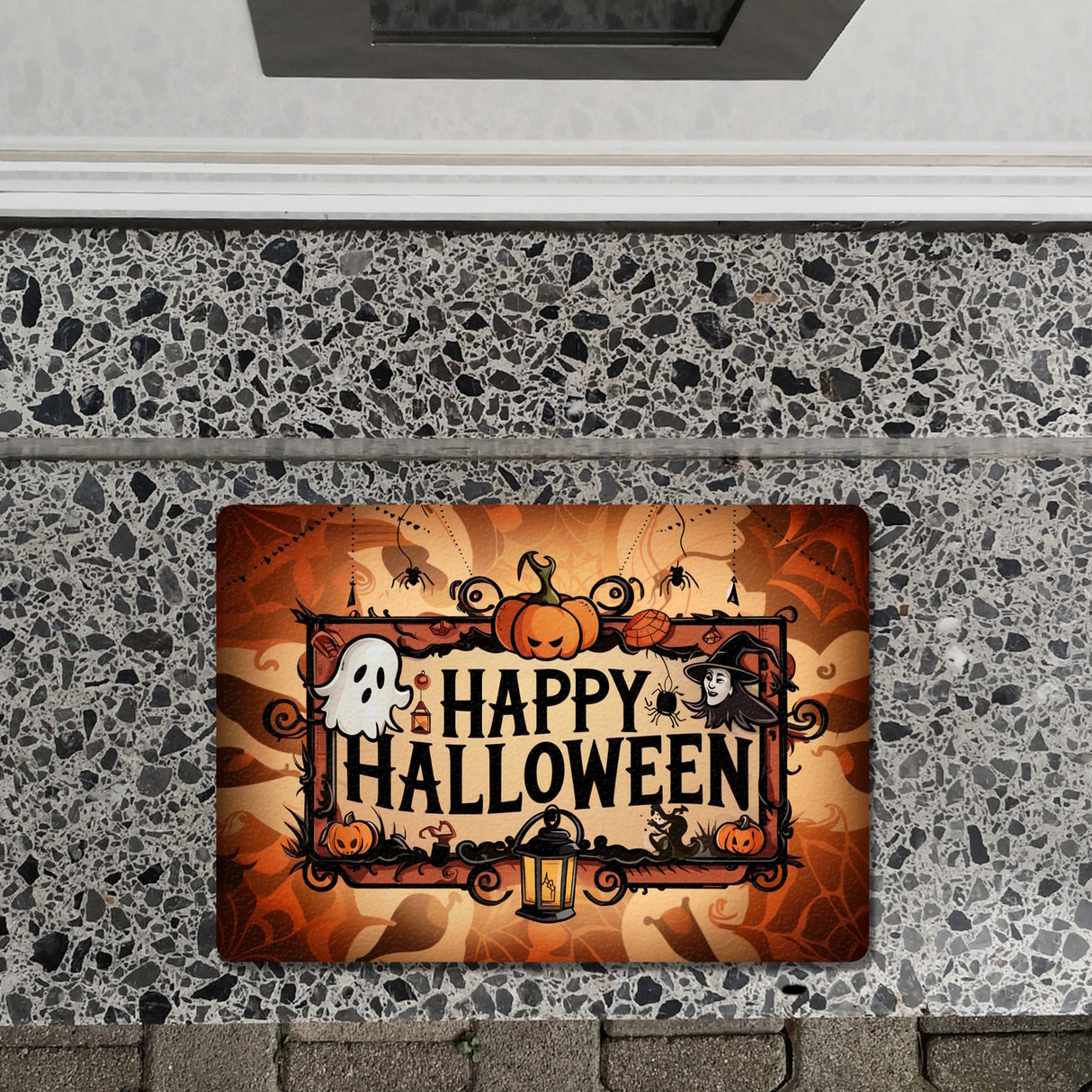 Happy Halloween Fußmatte in 35x50 cm ohne Rand mit Geistern und Laternen