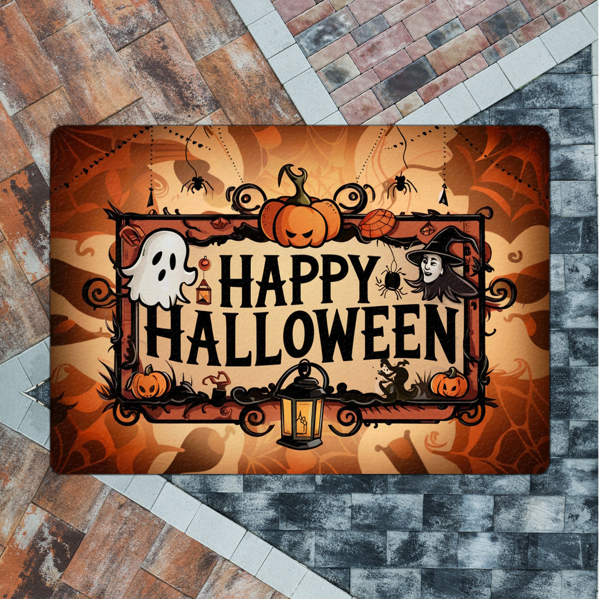 Happy Halloween Fußmatte in 35x50 cm ohne Rand mit Geistern und Laternen