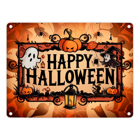 Happy Halloween Metallschild in 15x20 cm mit Geistern und Laternen