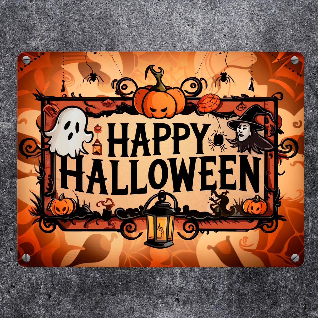 Happy Halloween Metallschild in 15x20 cm mit Geistern und Laternen