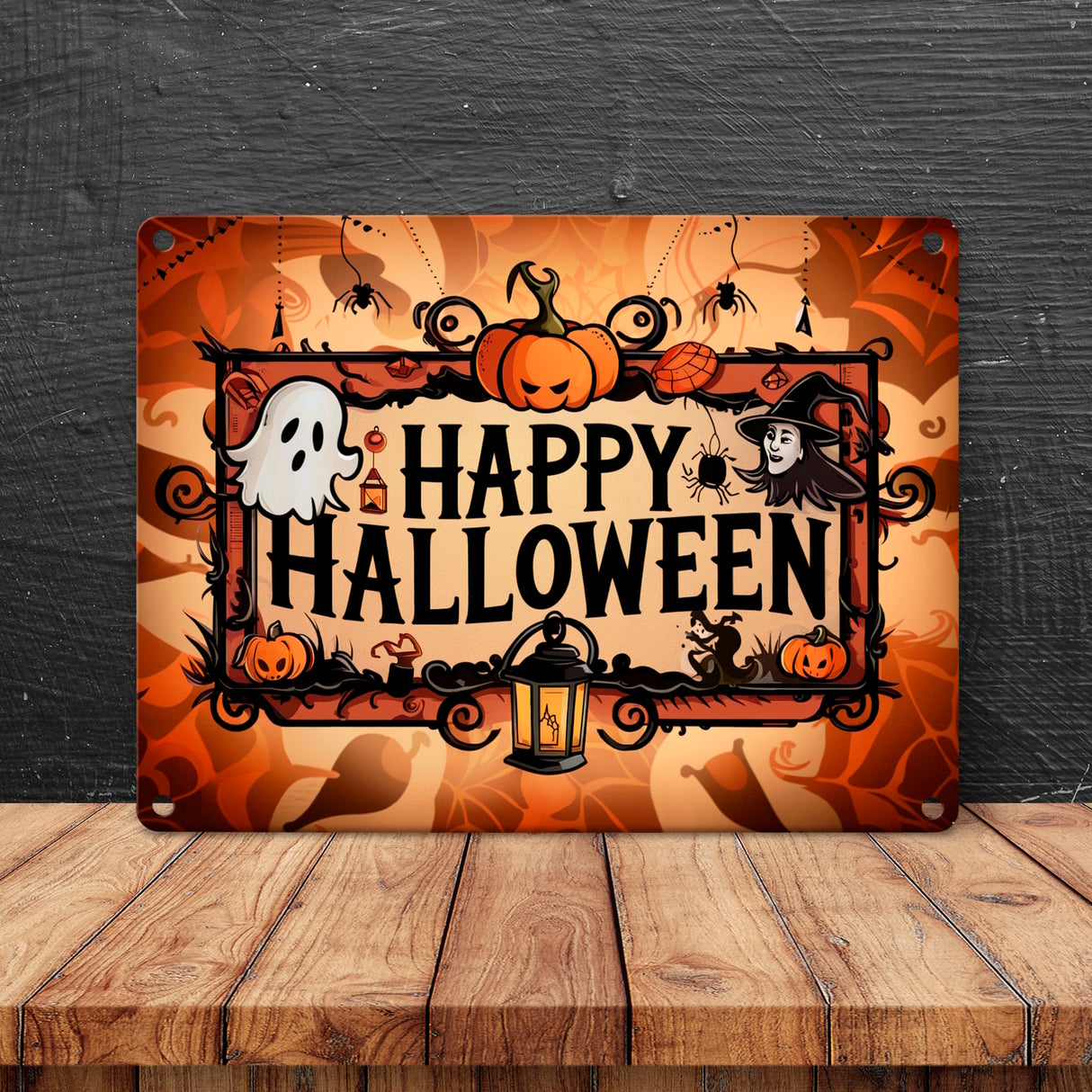 Happy Halloween Metallschild in 15x20 cm mit Geistern und Laternen