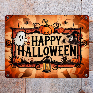 Happy Halloween Metallschild in 15x20 cm mit Geistern und Laternen