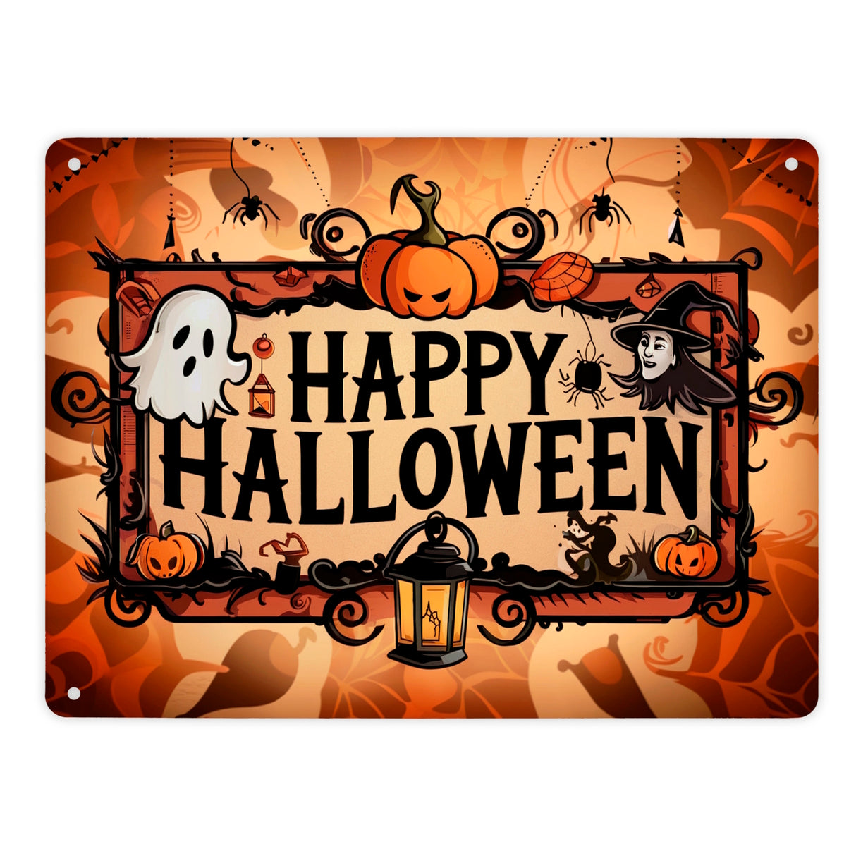 Happy Halloween Metallschild in 15x20 cm mit Geistern und Laternen