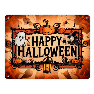 Happy Halloween Metallschild in 15x20 cm mit Geistern und Laternen