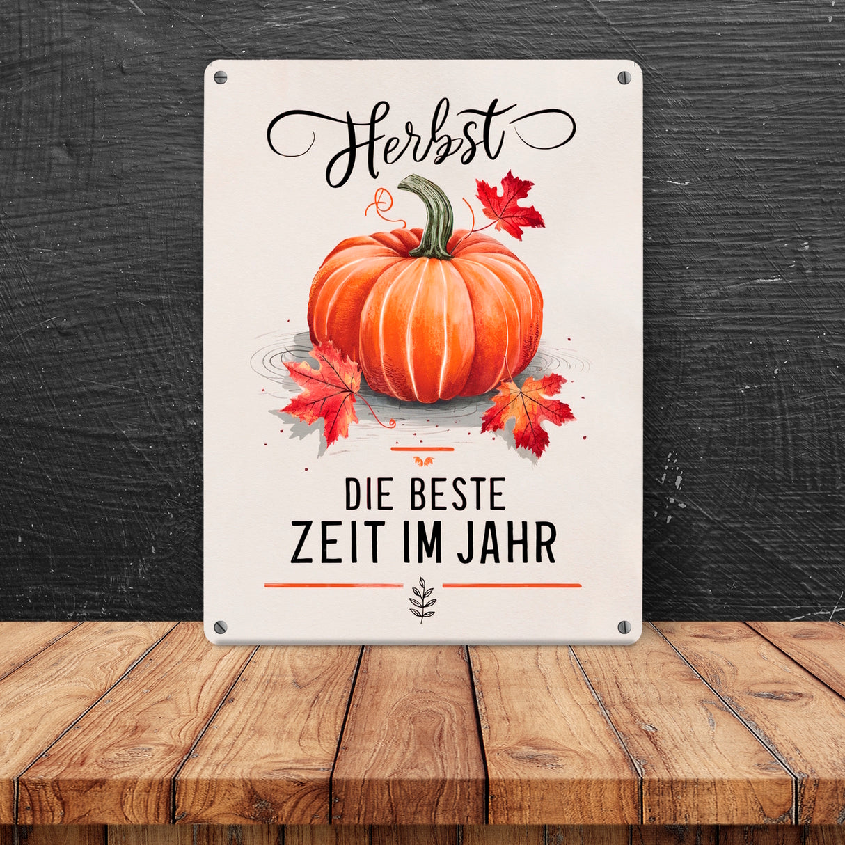 Herbst, die Beste Zeit Metallschild in 15x20 cm mit Kürbismotiv