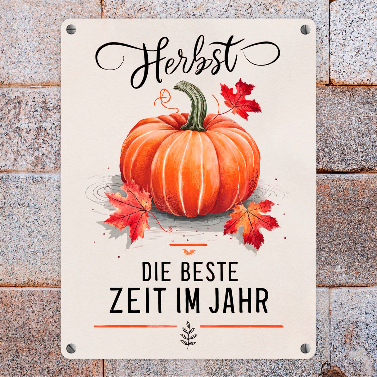 Herbst, die Beste Zeit Metallschild in 15x20 cm mit Kürbismotiv