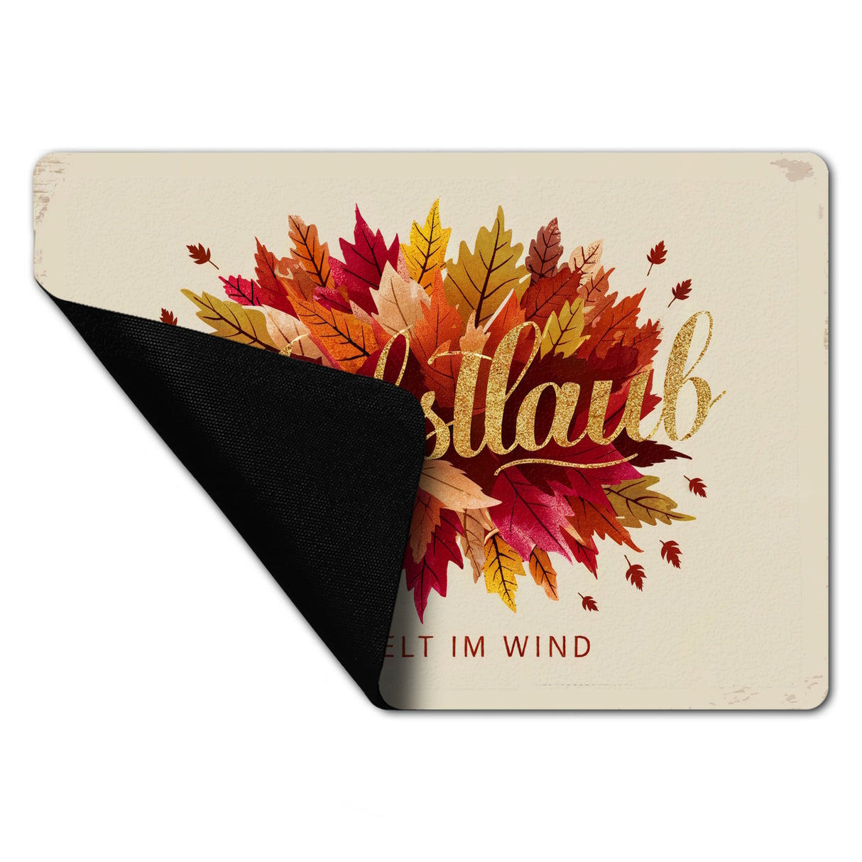 Bündel bunter Blätter Fußmatte in 35x50 cm ohne Rand - Herbstlaub raschelt im Wind