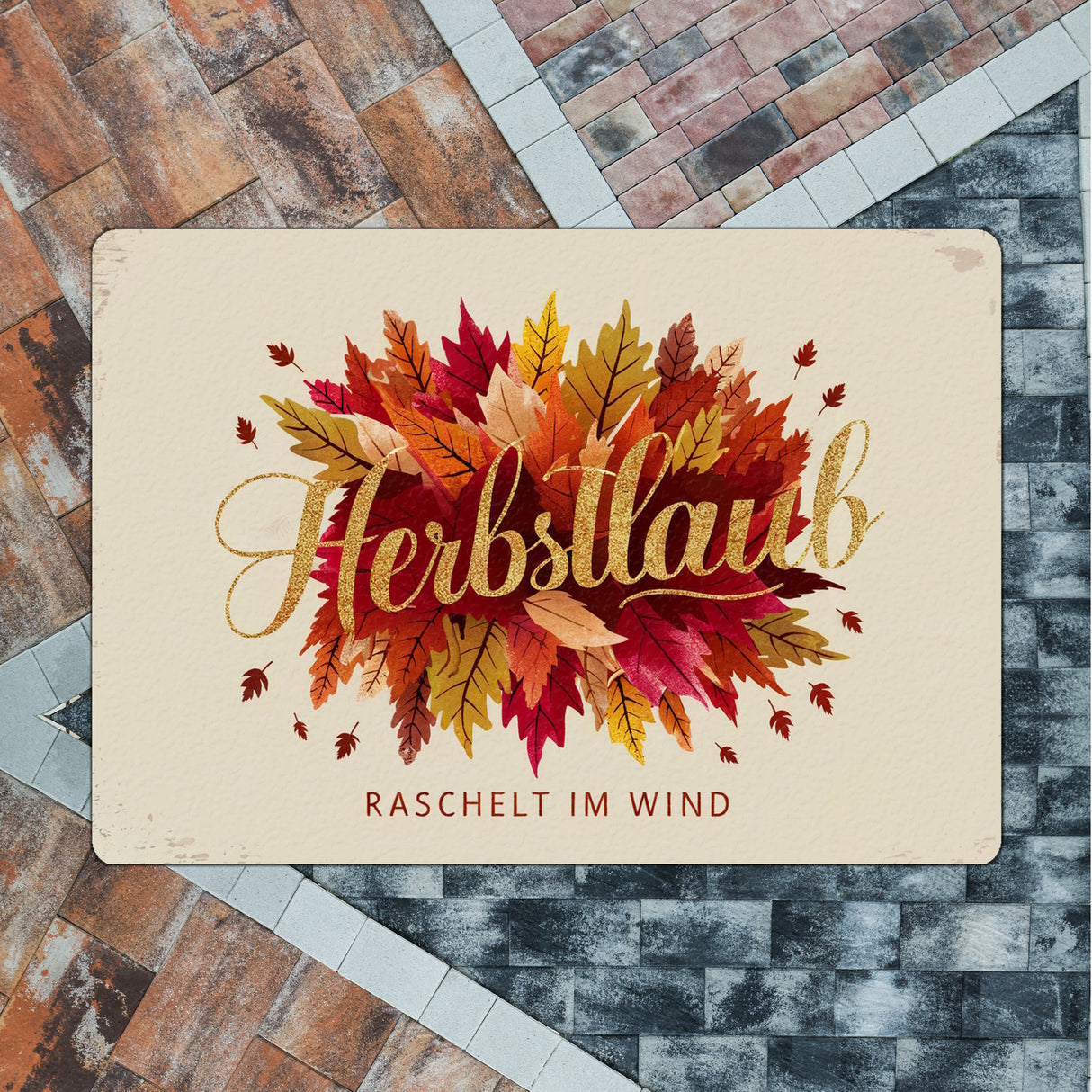 Bündel bunter Blätter Fußmatte in 35x50 cm ohne Rand - Herbstlaub raschelt im Wind