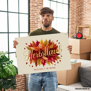 Bündel bunter Blätter Fußmatte in 35x50 cm ohne Rand - Herbstlaub raschelt im Wind