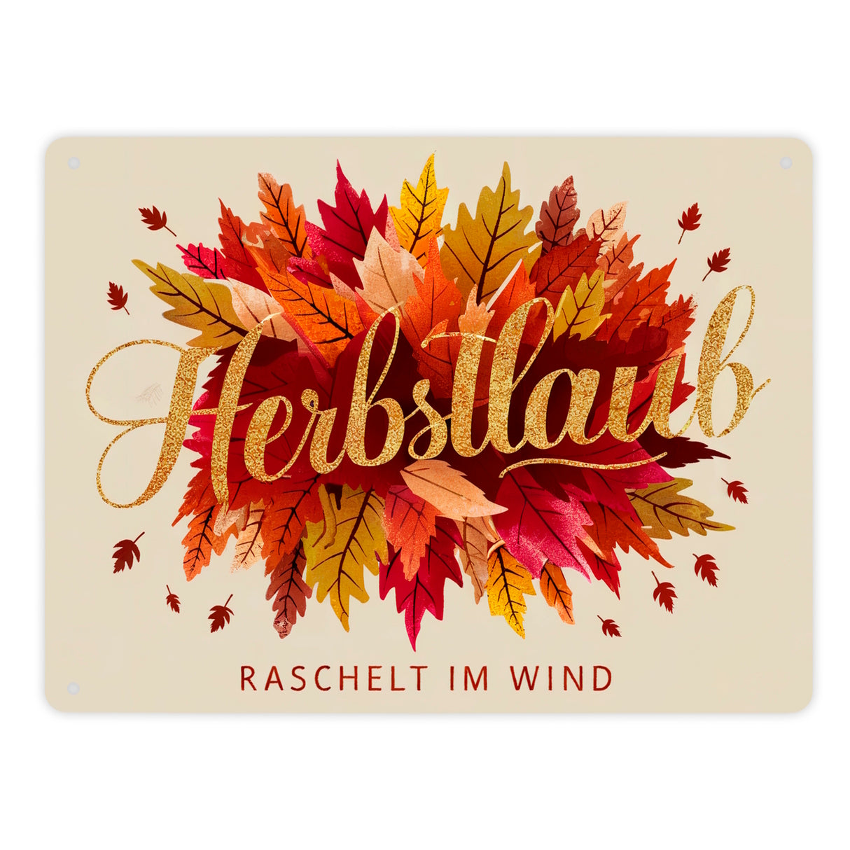 Bündel bunter Blätter Metallschild in 15x20 cm - Herbstlaub Raschelt im Wind