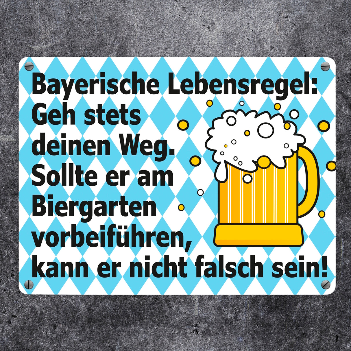 Bierkrug Bayern Metallschild in 15x20 cm mit Spruch Geh deinen Weg in den Biergarten