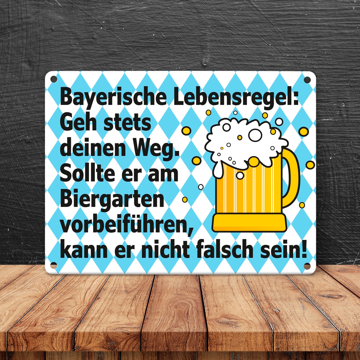 Bierkrug Bayern Metallschild in 15x20 cm mit Spruch Geh deinen Weg in den Biergarten