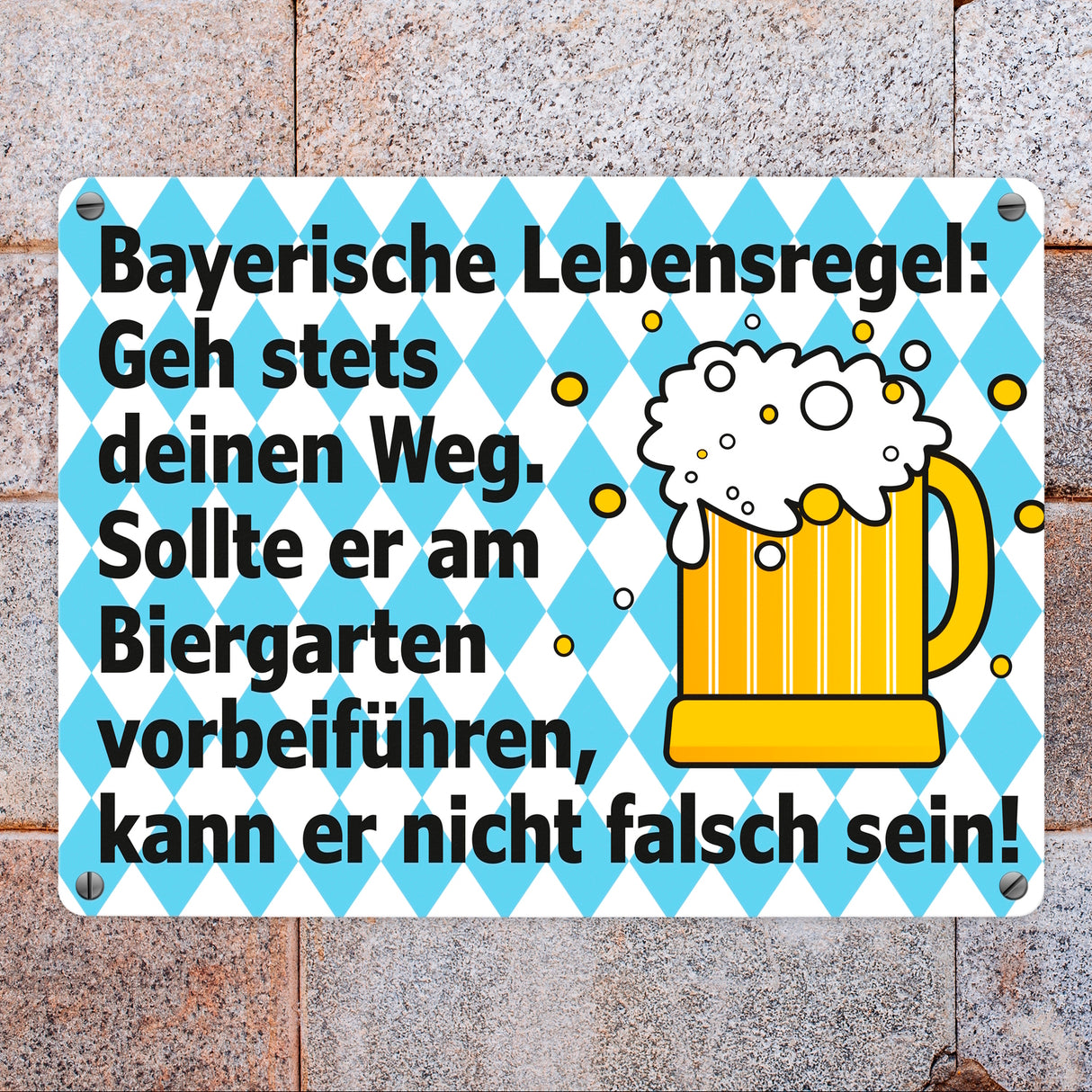 Bierkrug Bayern Metallschild in 15x20 cm mit Spruch Geh deinen Weg in den Biergarten