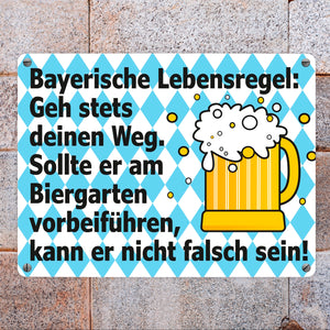 Bierkrug Bayern Metallschild in 15x20 cm mit Spruch Geh deinen Weg in den Biergarten