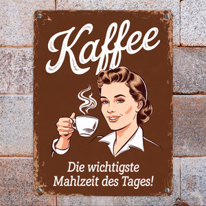 Kaffee - wichtigste Mahlzeit des Tages Metallschild in 15x20 cm