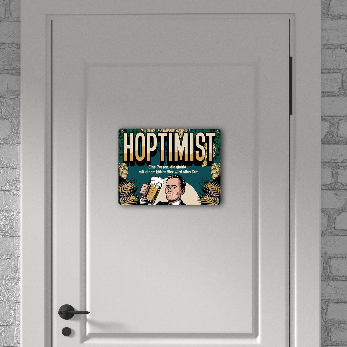 Hoptimist Retro Metallschild in 15x20 cm - Mit Bier wird alles gut