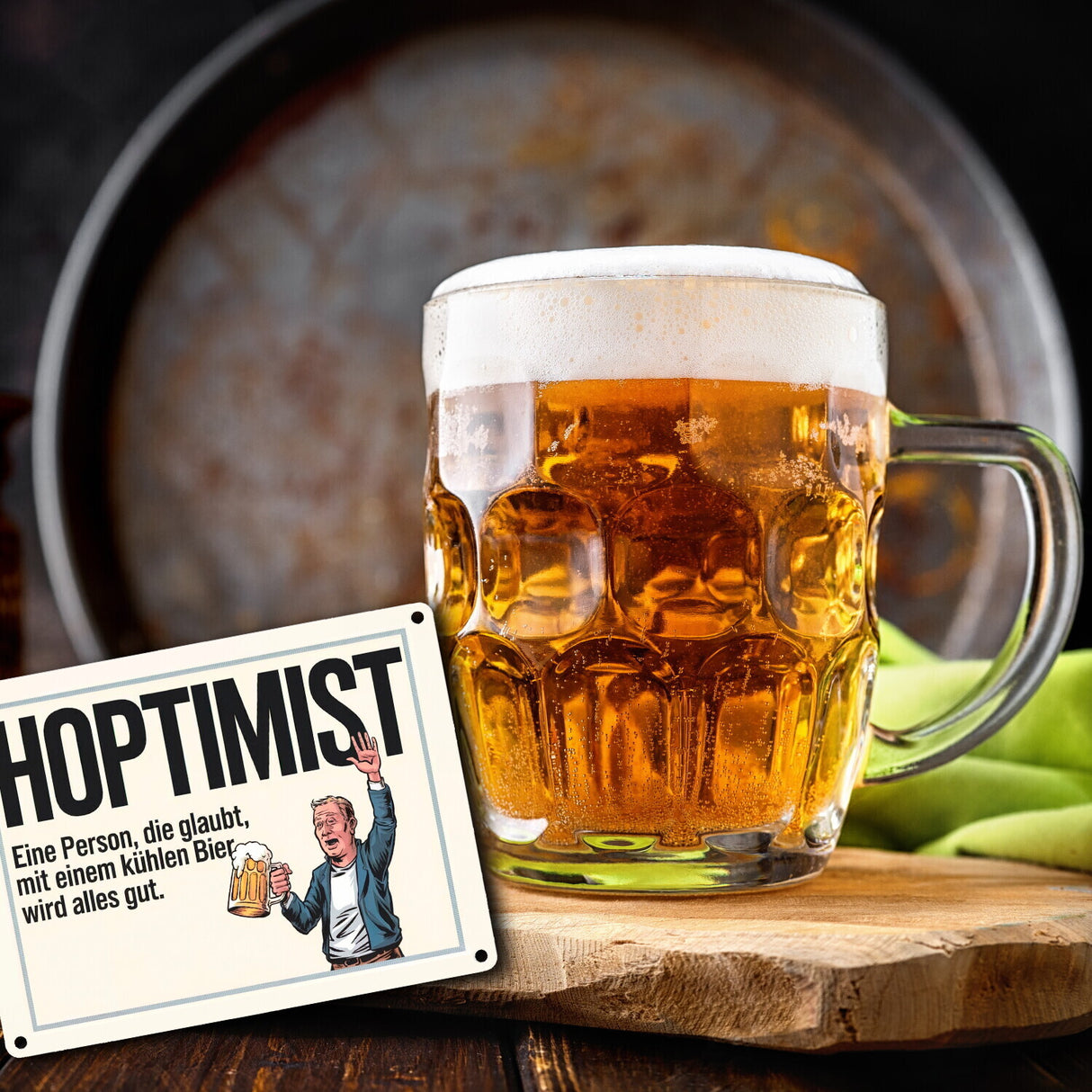 Hoptimist - Mit Bier wird alles gut Metallschild in 15x20 cm