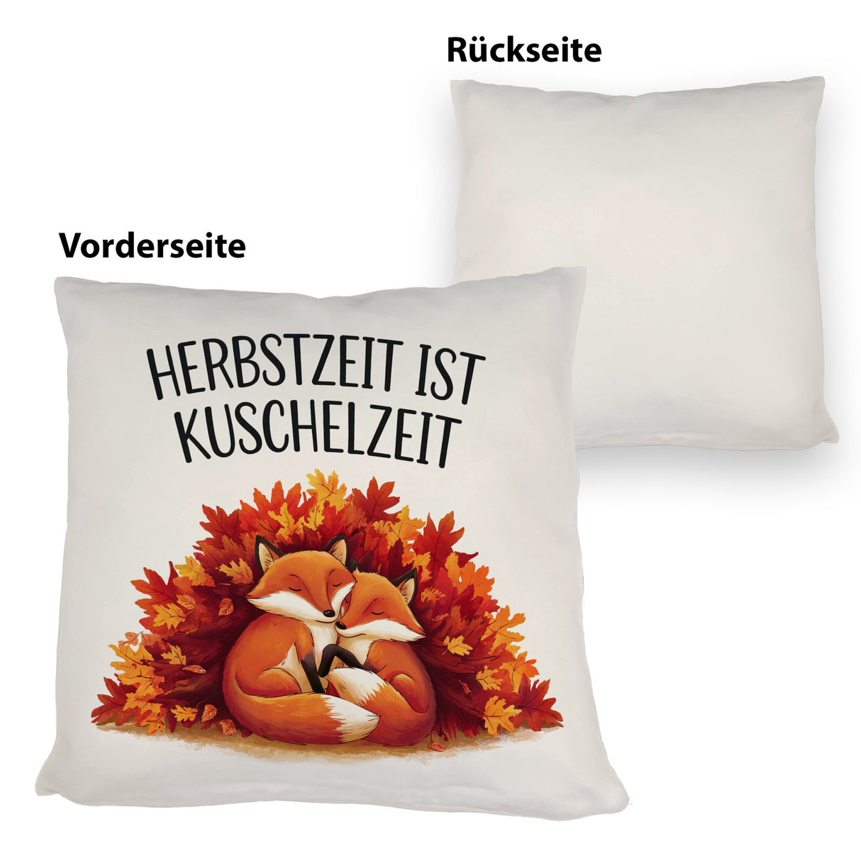 Herbstzeit ist Kuschelzeit Kissen mit kuschelnden Füchsen