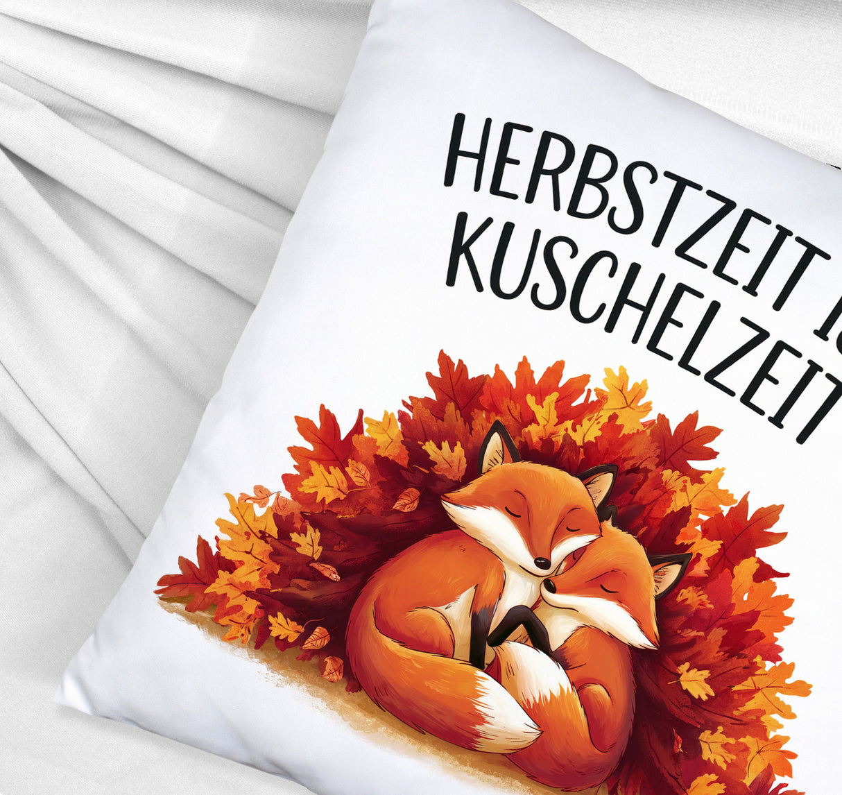 Herbstzeit ist Kuschelzeit Kissen mit kuschelnden Füchsen