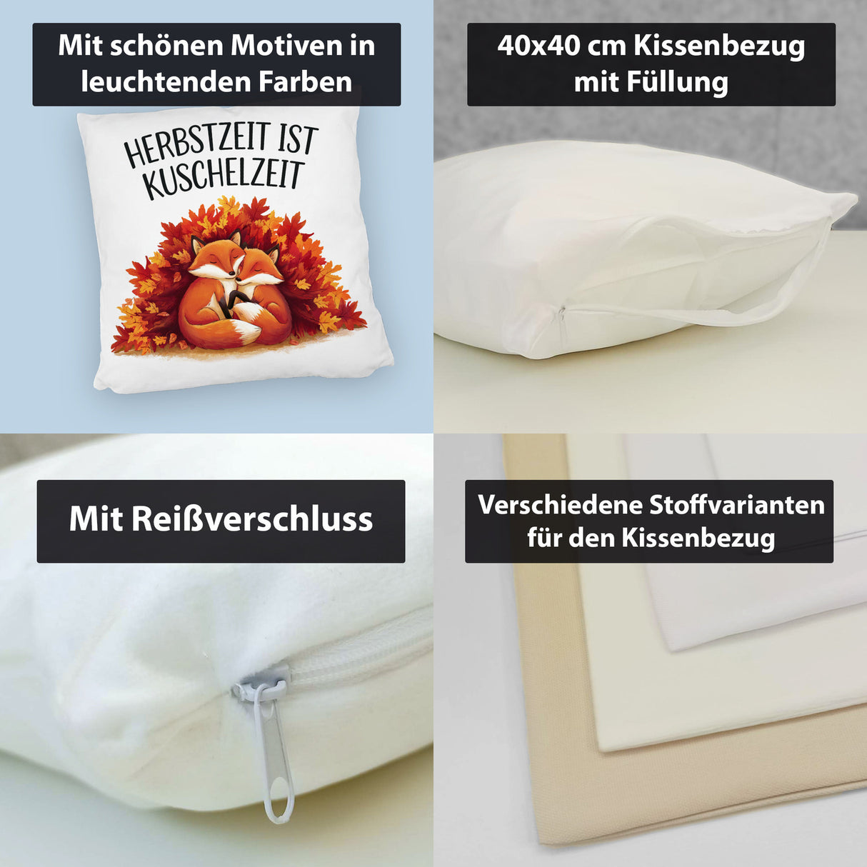 Herbstzeit ist Kuschelzeit Kissen mit kuschelnden Füchsen