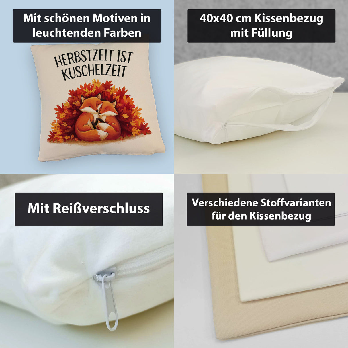 Herbstzeit ist Kuschelzeit Kissen mit kuschelnden Füchsen