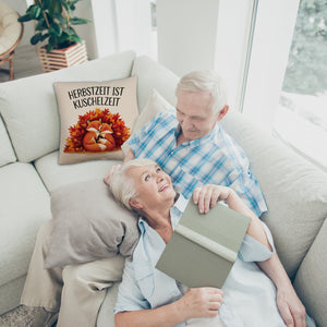 Herbstzeit ist Kuschelzeit Kissen mit kuschelnden Füchsen