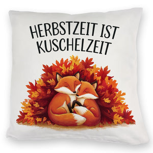 Herbstzeit ist Kuschelzeit Kissen mit kuschelnden Füchsen