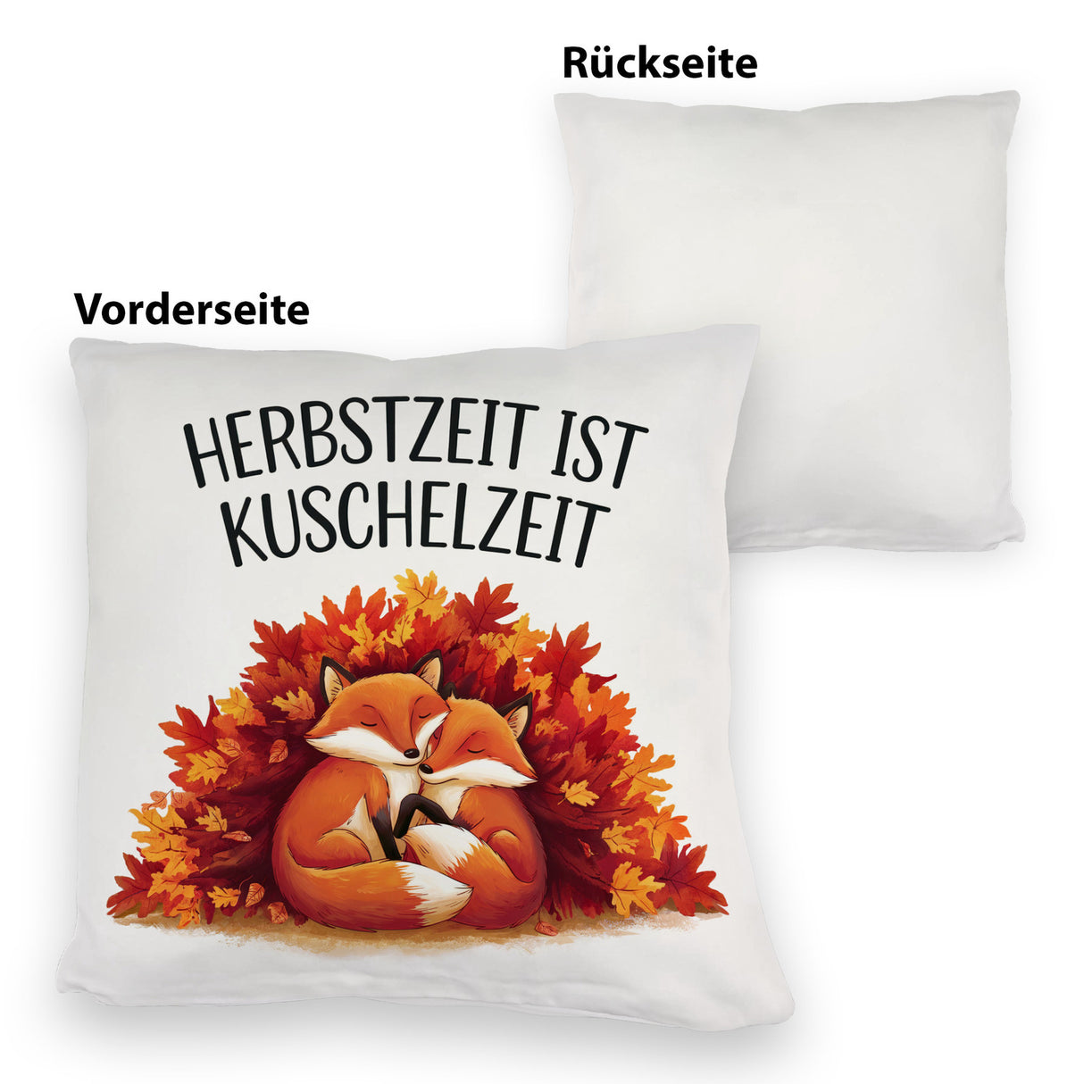 Herbstzeit ist Kuschelzeit Kissen mit kuschelnden Füchsen