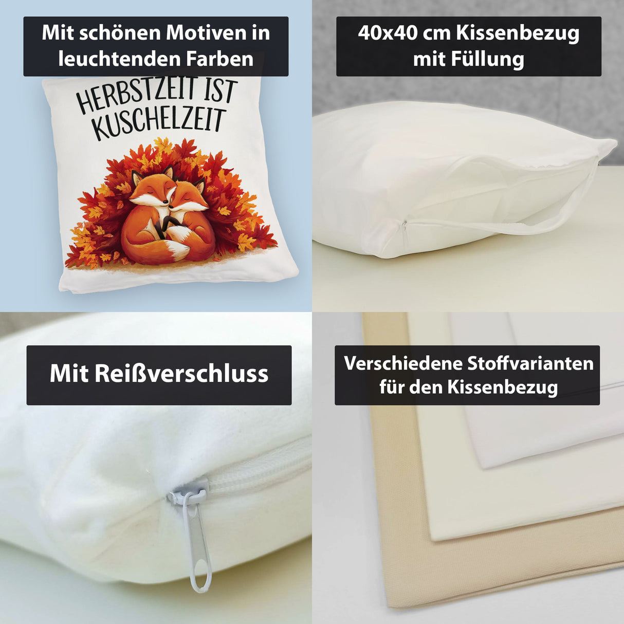 Herbstzeit ist Kuschelzeit Kissen mit kuschelnden Füchsen