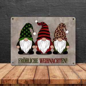 Drei Wichtel - Fröhliche Weihnachten Metallschild in 15x20 cm